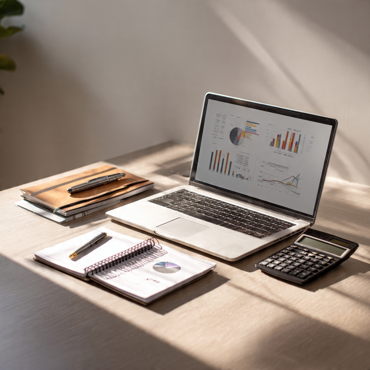 Stack of budgeting and financial planning eBooks with icons of charts and calculators in a clean, modern layout.